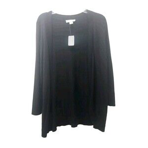 NWT Christopher & Banks Black Lightweight Open Front LS Cardigan Sweater Size L